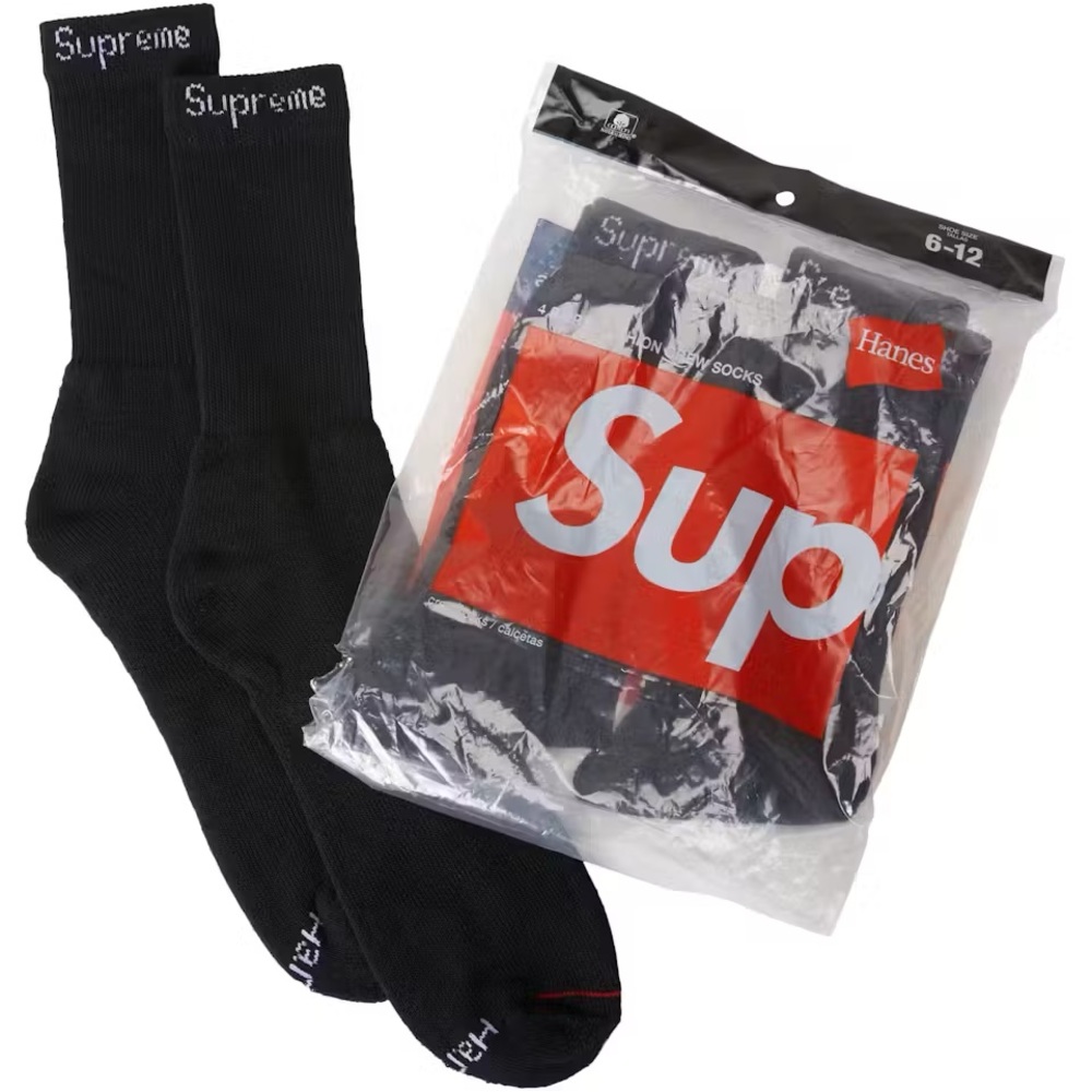 SUPREME®/HANES® CREW SOCKS (4 PACK) Black Cotton Blend Crew Sock One Size